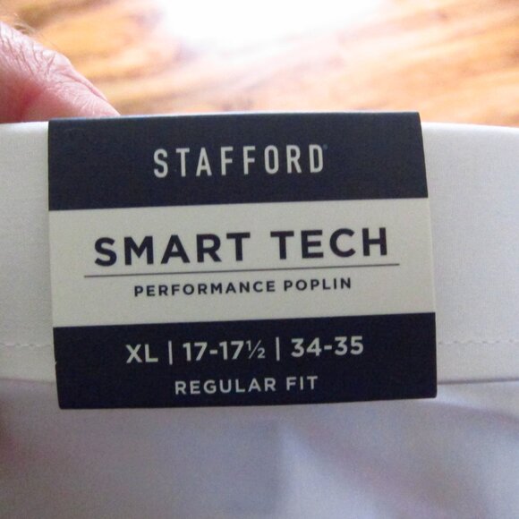 NWT- Mens Stafford White Smart Tech L/S Shirt Performance Poplin 17-17 1/2,34/35 - Picture 10 of 10